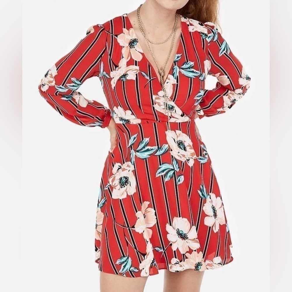 EXPRESS/ Floral Surplice Fit And Flare Dress/ Size L